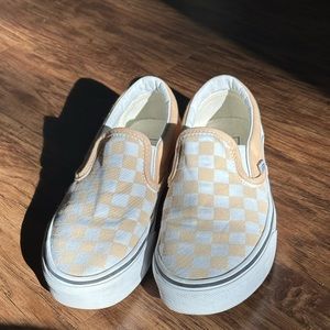 Peachy yellow checkered vans